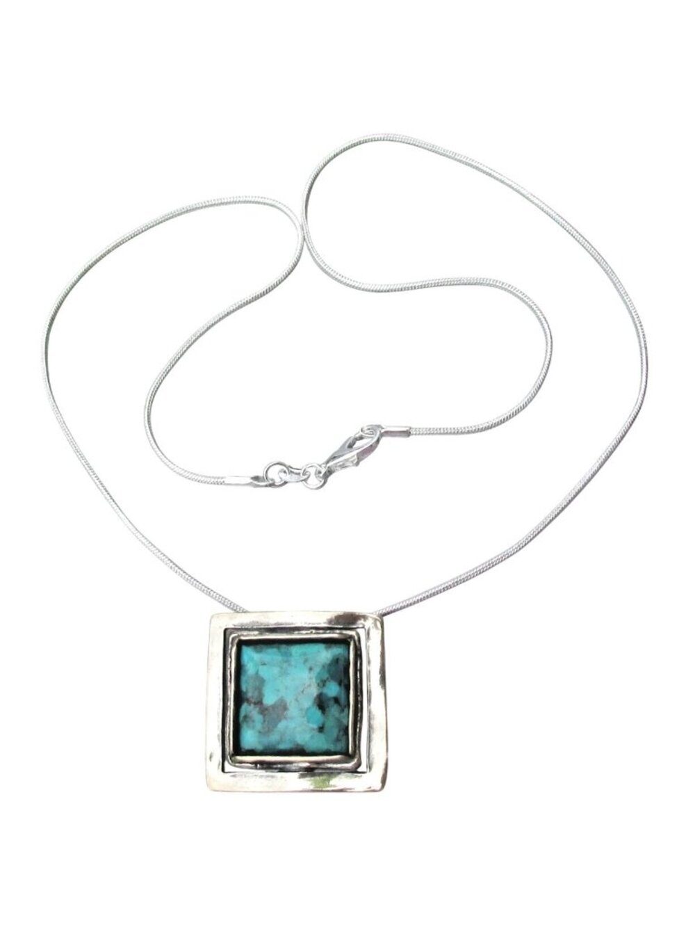 Retired SILPADA Sterling Silver Square Pendant Turquoise Necklace N1509